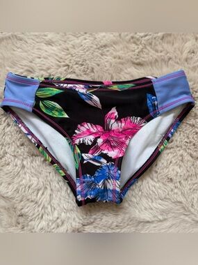 Floral Bikini Bottoms in Black with Pink & Blue Floral Print